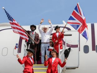 Sir Richard Branson touches down in Austin, Texas to celebrate new Virgin Atlantic service